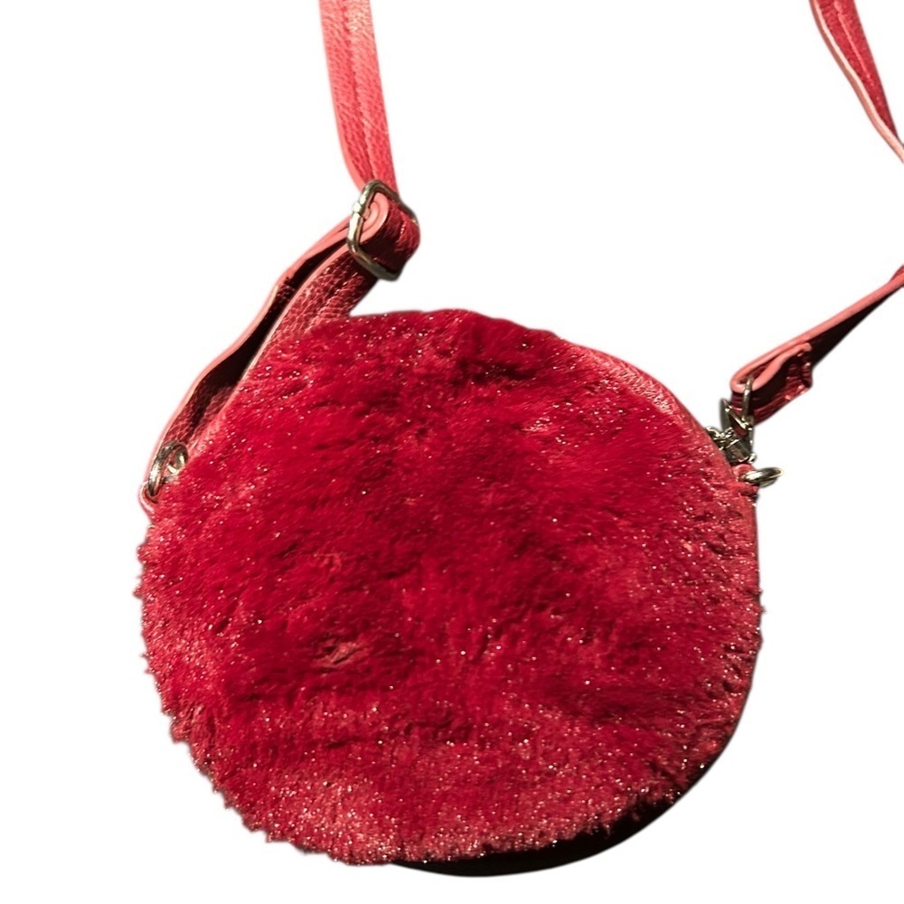 Burgundy Round Fuzzy Mini Crossbody Bag